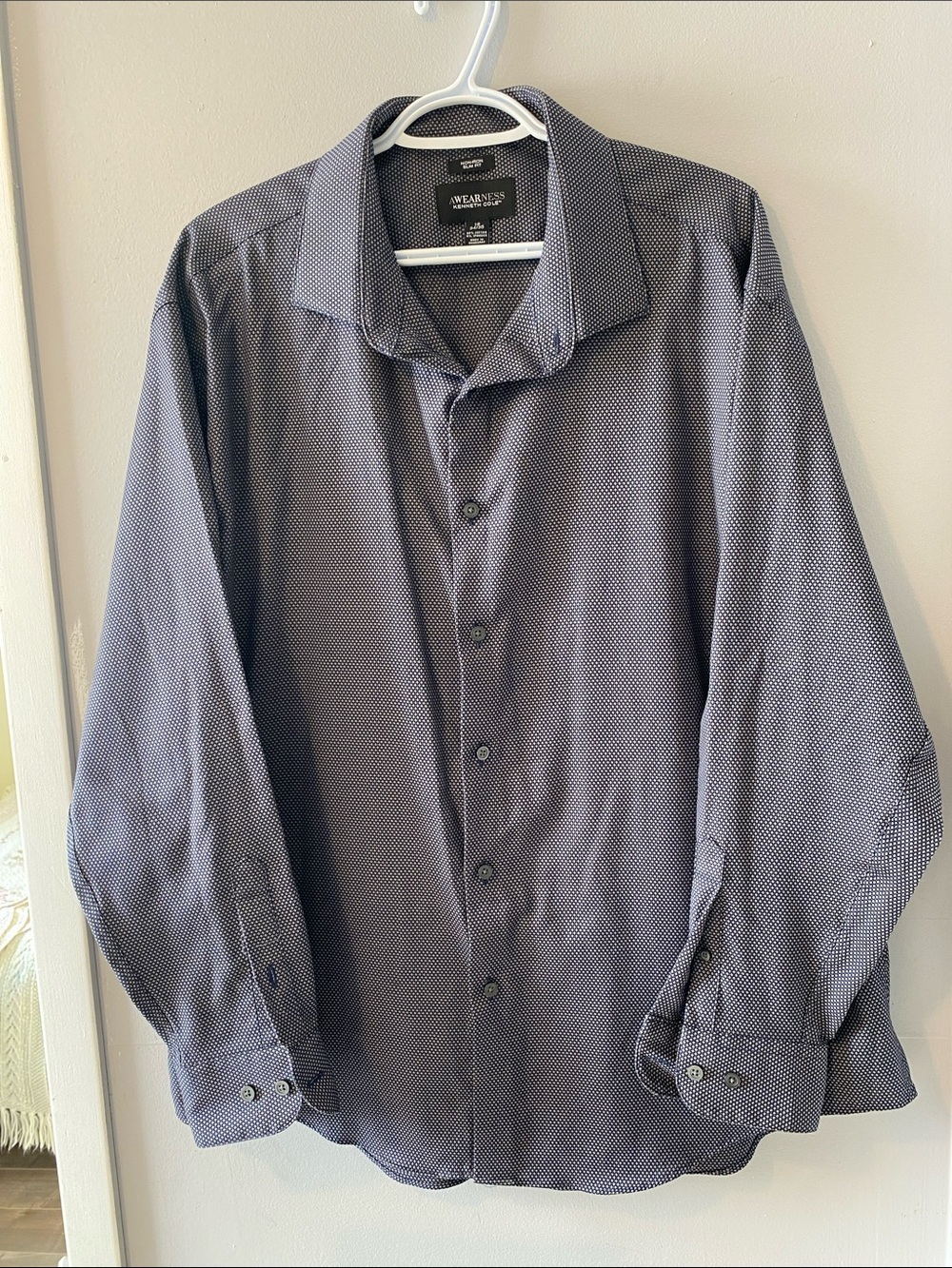Kenneth Cole Awearness Non Iron Slim Fit Micro Dot Blue Men’s Dress Shirt Sz 18